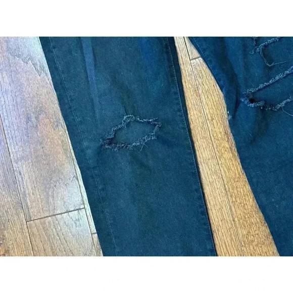 Free People Black washed Jeans Womens 27 High Rise Ripped Straight Leg - Picture 4 of 13